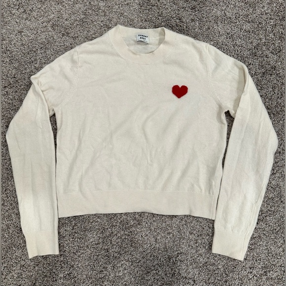❗️FLASH SALE $20❗️Sunday Best Cream Crewneck Sweater Heart Alpaca/Wool/Viscose - Picture 1 of 6